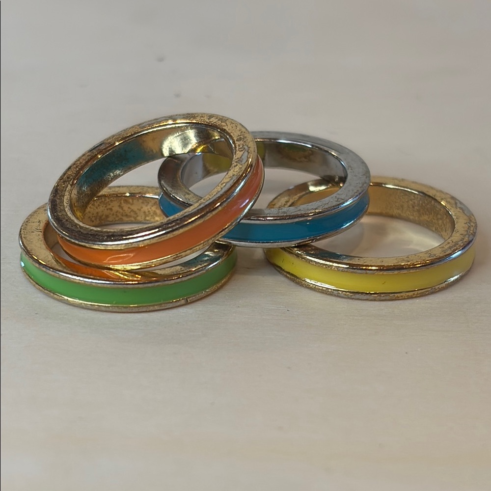 Colorful Gold-Tone Enamel Ring Set